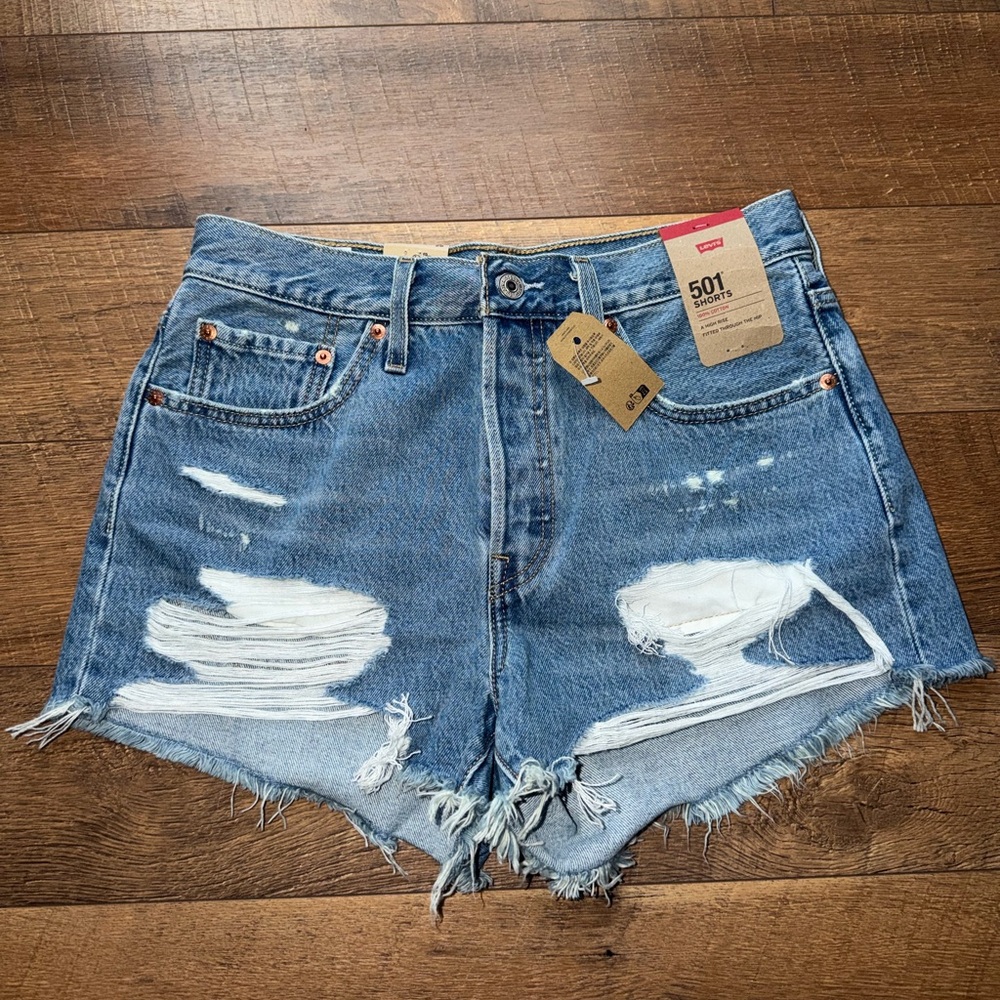 Levi's Distressed Light Blue 501 Denim Shorts